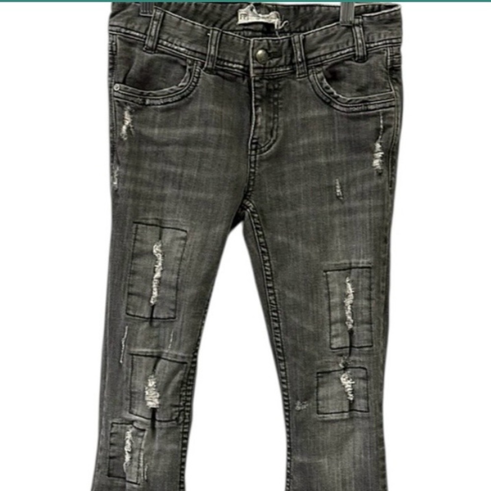 ISO!!! Free People Distressed Super Flare Jeans - Black/Gray - Size 27
